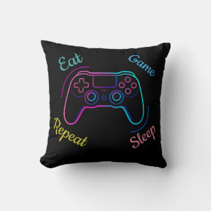 Almofada Coma Jogo Dormir Repetir Neon Gamer Tipografia P
