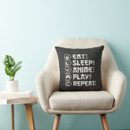 Almofada Comer Dormir Anime Jogar Repetir Estilo de Vida Ot
