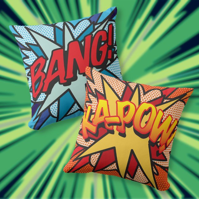 Almofada Cômico do BANG! KA-POW! (Modern Fun Comic Book BANG KA-POW Throw Pillow)