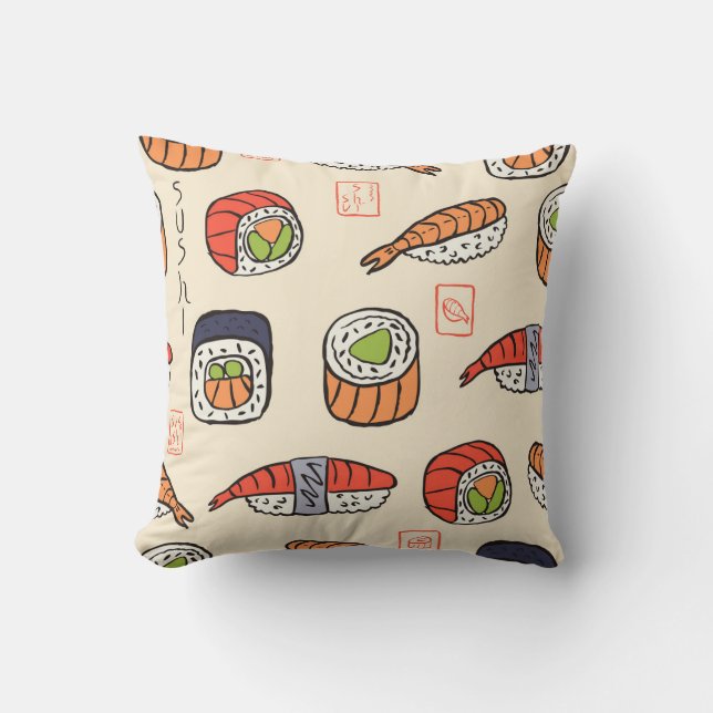 Almofada Comida sushi, design de padrão uniforme. (Frente)