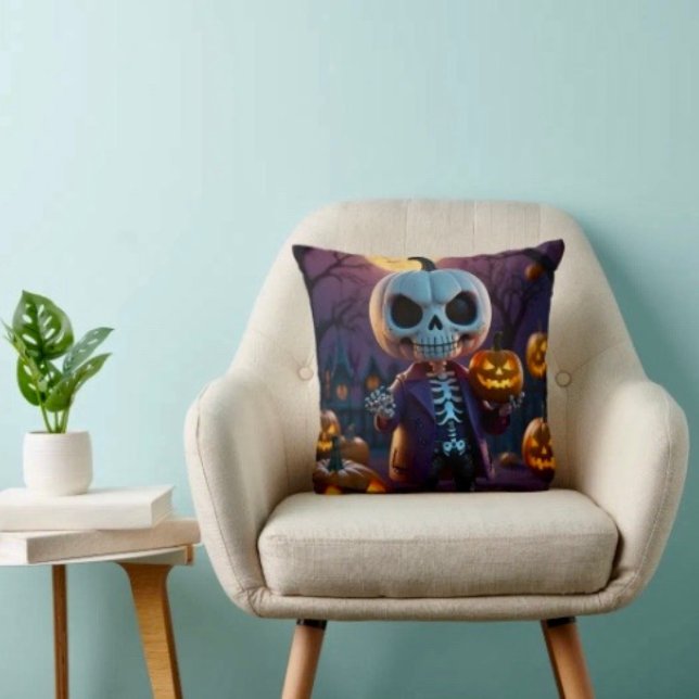 Almofada Companheiro de Esqueleto do Campo de Abóbora (Throw Pillow 100% polyester heavyweight stretch material. Hidden zipper Made in the USA.
)
