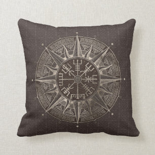Almofada Compasso de Vegvisir - de Viking - couro e ouro de