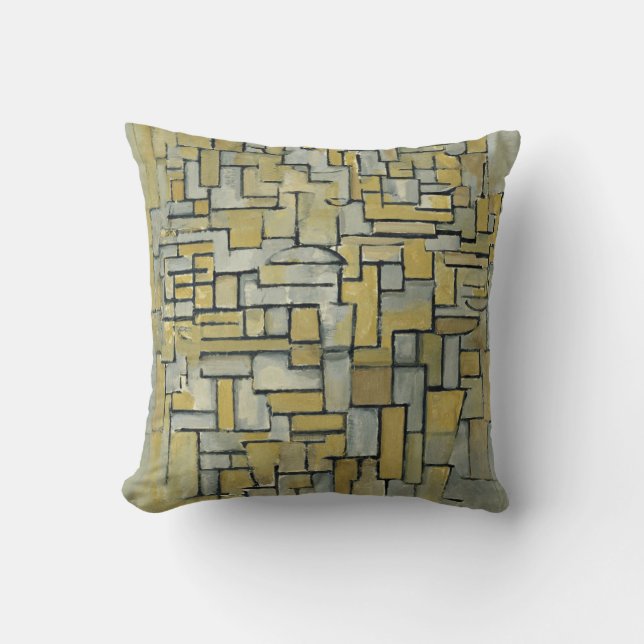 Almofada Composição Piet Mondrian em castanho e Cinza (Frente)