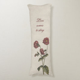 Almofada Comprida Ama floral vintage, bege com texto romântico
