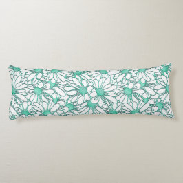 Almofada Comprida Belo Teal e Design Floral Branco