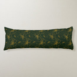 Almofada Comprida Emerald Green e Dourado Floral Body Pillow