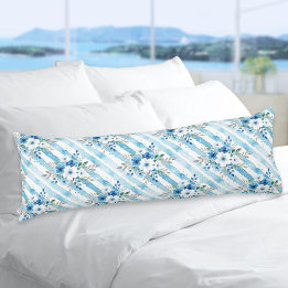 Almofada Comprida Light Blue Floral Pattern Coastal Minimal
