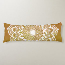 Almofada Comprida Mandala Branco em Fundo Dourado