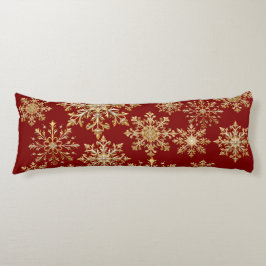 Almofada Comprida Ouro de Natal e Floco de Neve Vermelho