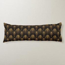 Almofada Comprida Padrão Dourado Art Déco — Geométrico Vintage Elega