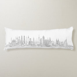 Almofada Comprida Skyline do mundo (preto + Branco)