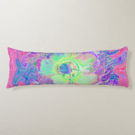 Almofada Comprida Verde limão Psychedelic Trippy e Hibiscus roxo