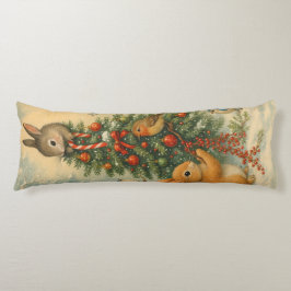 Almofada Comprida Warm woodland bunny christmas festive winter