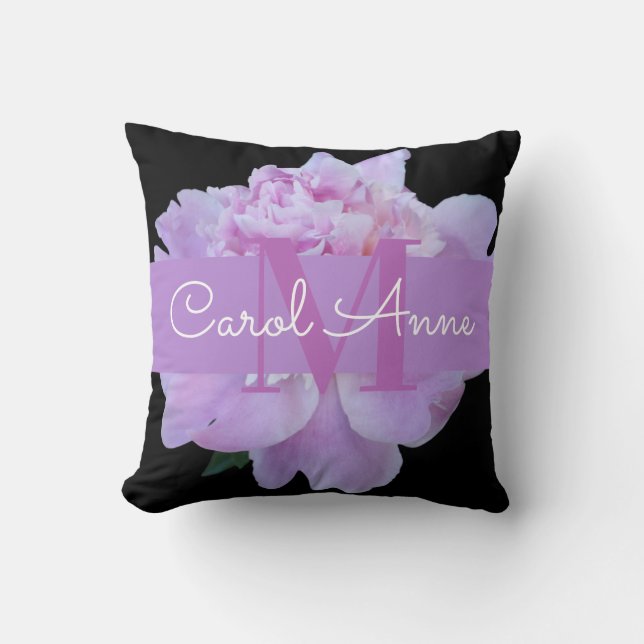 Almofada Comprimido preto, preto, cor-de-rosa, monograma ro (Frente)