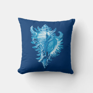 Almofada Conch Shell Sea Life Impressão, Indigo Blue e Whit