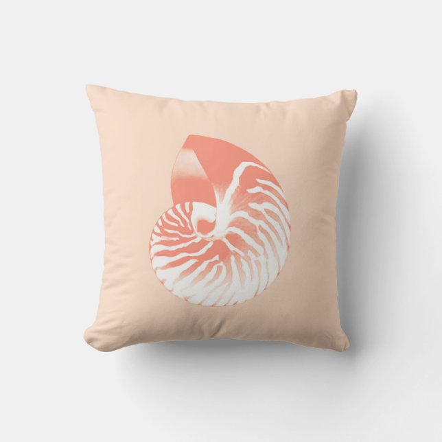Almofada Concha de Nautilus - laranja coral e branco (Frente)
