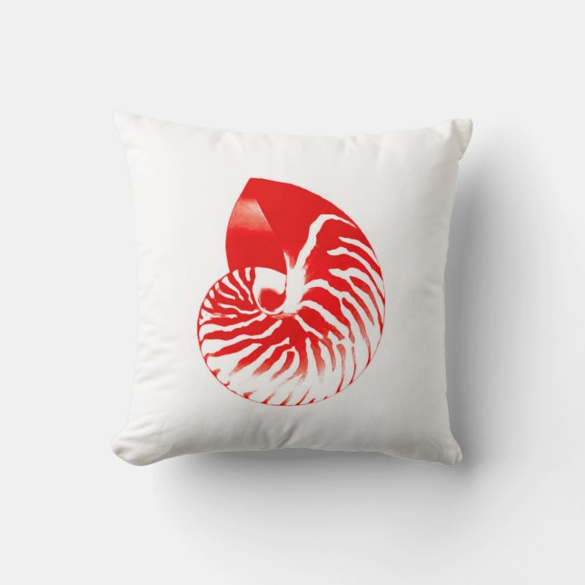 Almofada Concha de Nautilus - vermelha escura e branca (Frente)