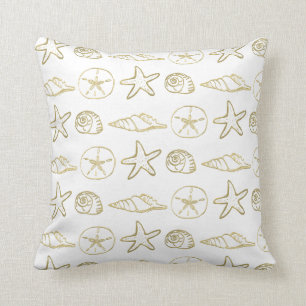 Almofada Conchas de Ouro do Mar Chic Praia Elegante Branco