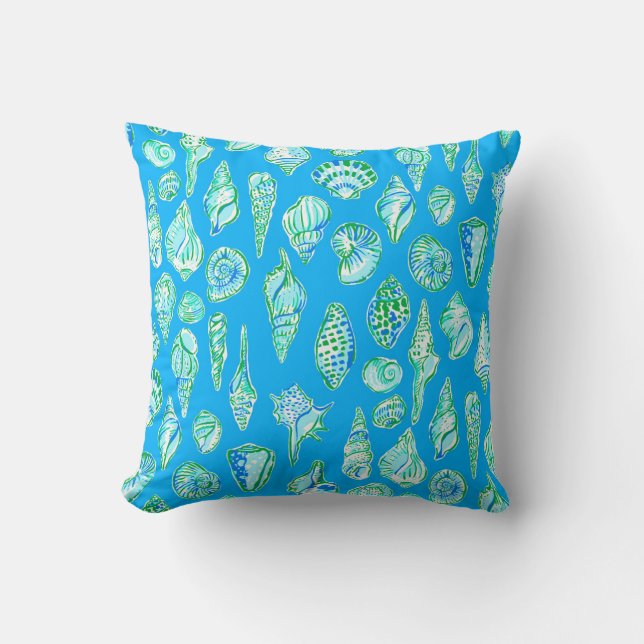 Almofada Conchas do Mar de Pré-Papoila na Costa Azul (Frente)