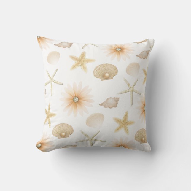 Almofada Conchas e Flores de Peach Beach Modern Glam Throw (Frente)