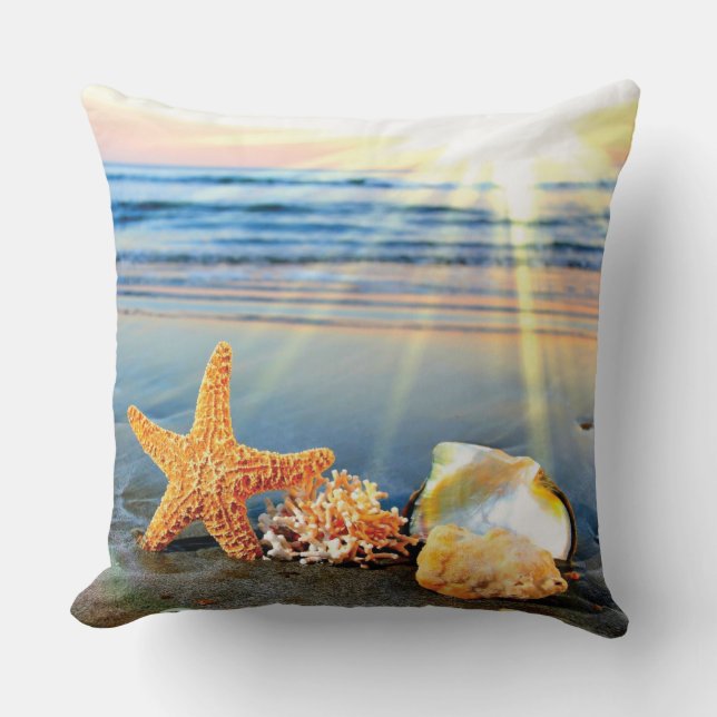 Almofada Conchas marítimas e estrelas-do-mar na praia (Frente)