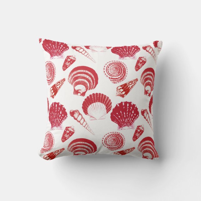 Almofada Conchas - vermelho cinábrio sobre fundo branco (Frente)