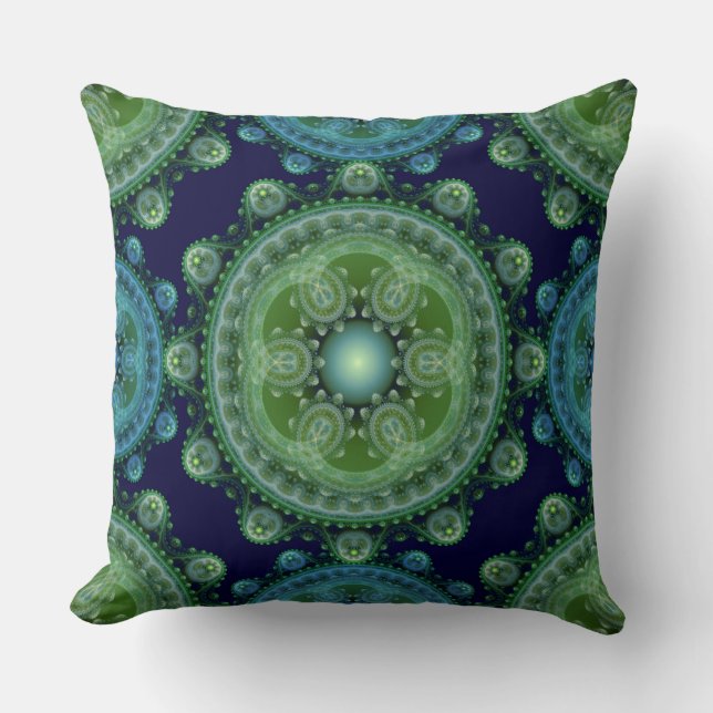 Almofada Condecoração verde-azul-oriental fractal (Frente)