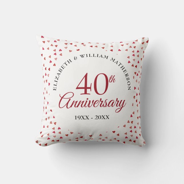 Almofada Confeites de Corações Rubis de 40º Aniversário (Frente)