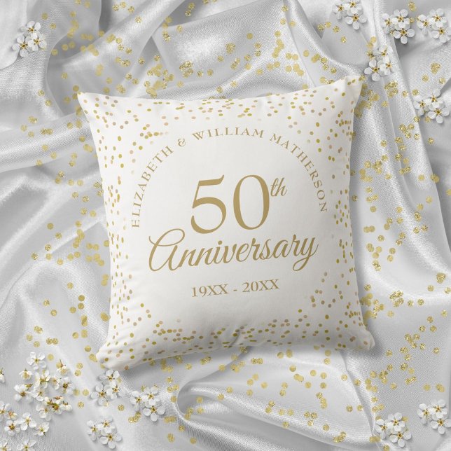 Almofada Confetto de Poeira Dourada no 50º Aniversário do C (50th Wedding Anniversary Gold Dust Confett Throw Pillow)