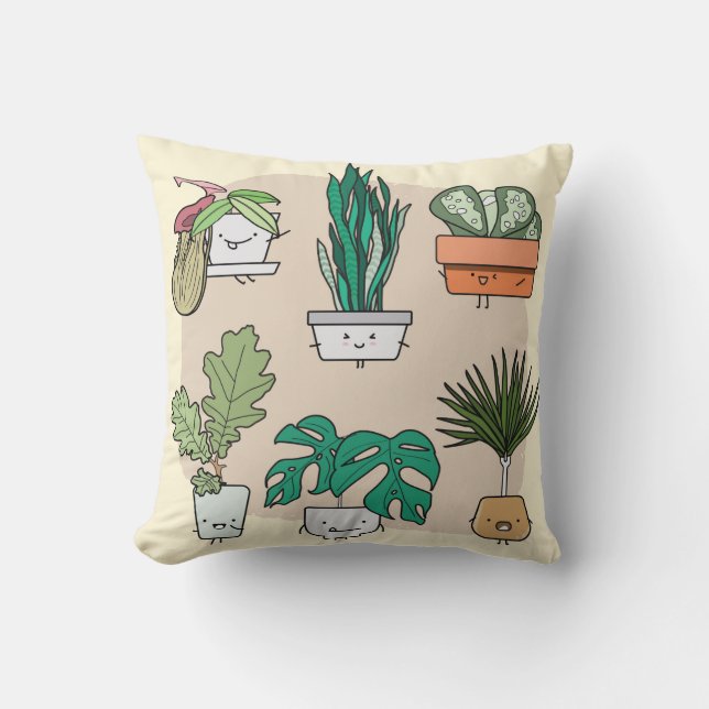 Almofada Conjunto de lindas plantas caseiras em potes. botâ (Frente)