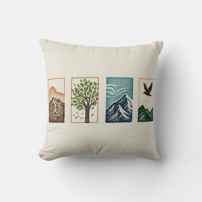 Almofada Conjunto Mínimo da Natureza – Arte de Montanha e Á (Frente)
