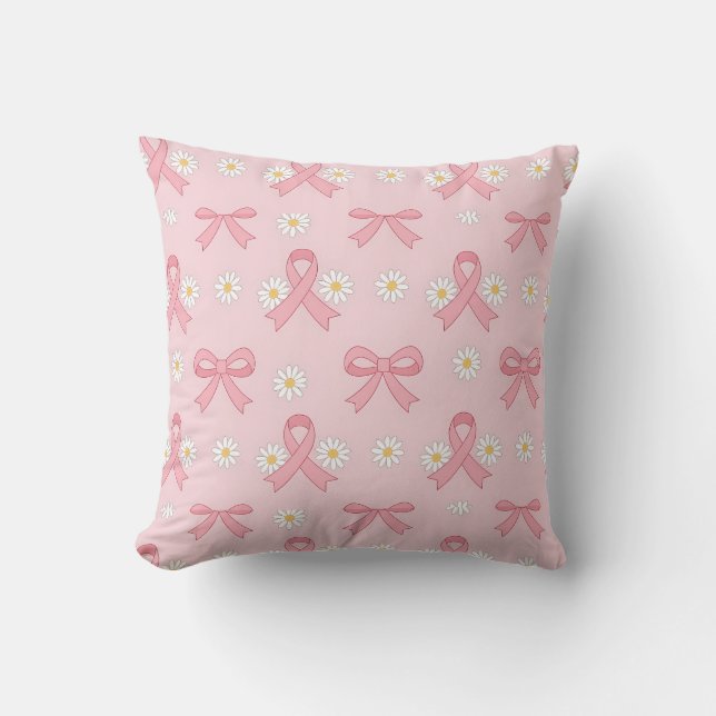 Almofada Conscientização do Câncer de Mama com Laço Rosa (Frente)