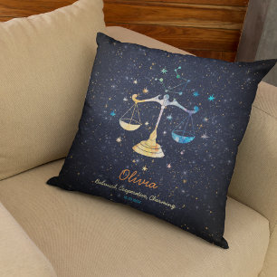 Almofada Constelação de Libra Zodíaco Aquarela Estrelas Gal