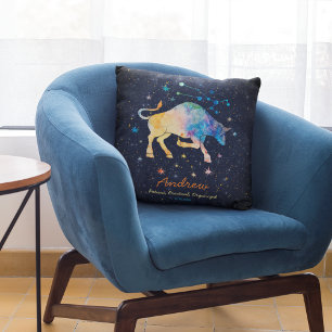 Almofada Constelação de Touro Zodíaco Aquarela Estrela Galá