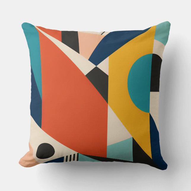 Almofada Constructivist Teal Orange Geometric Abstract (Frente)