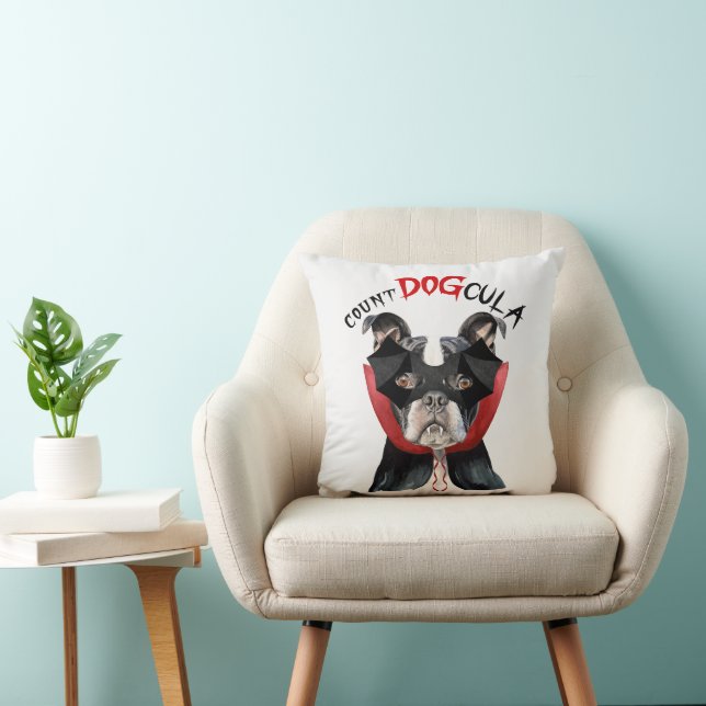 Almofada Contagem de Halloween Dogcula Boston Terrier Dog (Cadeira)