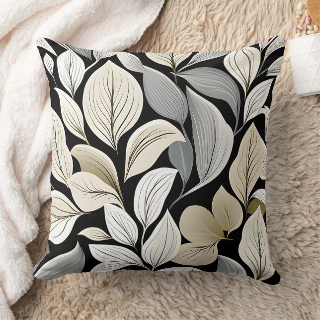 Almofada Contemporânea Waldorf Leaf Pattern White Beige Cin (Cobertor)