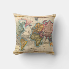 Almofada Continentes Antigos do Mapa Mundial dos Anos 1700