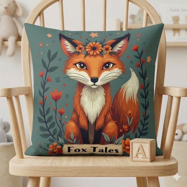 Almofada Contos da Raposa Boho Animais da Floresta (Fox Tales Boho Woodland Animal Throw Pillow Mockup A)