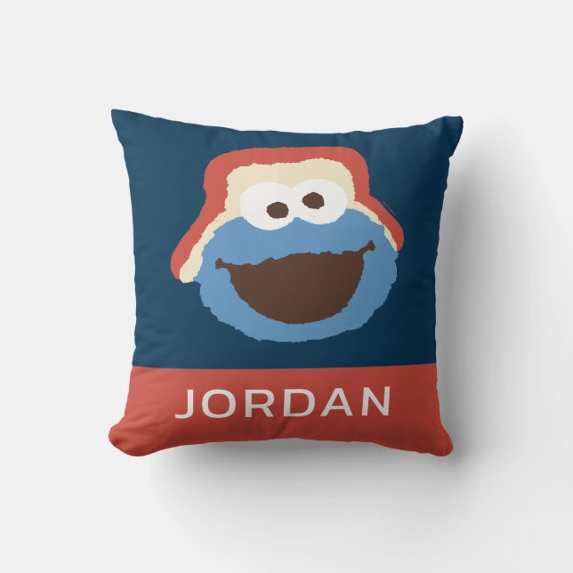 Almofada Cookie Monster Woodland Face | Adicione seu Nome (Frente)