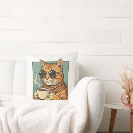 Almofada Cool Cat Coffee Retro Style Design for Cat Lovers