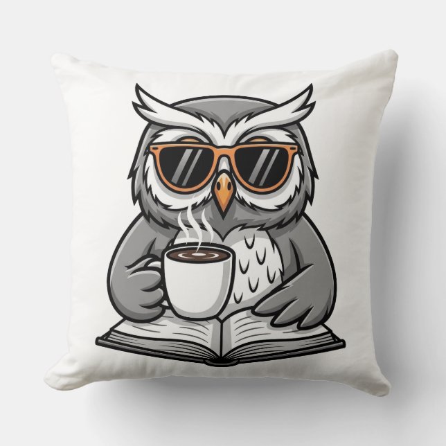 Almofada Cool Owl Reading With Coffee (Frente)