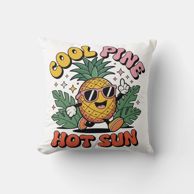 Almofada Cool Pine Hot Sun Retro Pineapple Summer Vibes  (Frente)