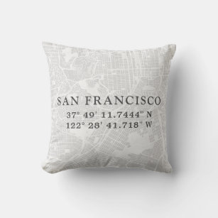 Almofada Coordenadas do Mapa de São Francisco   Cinzas leve