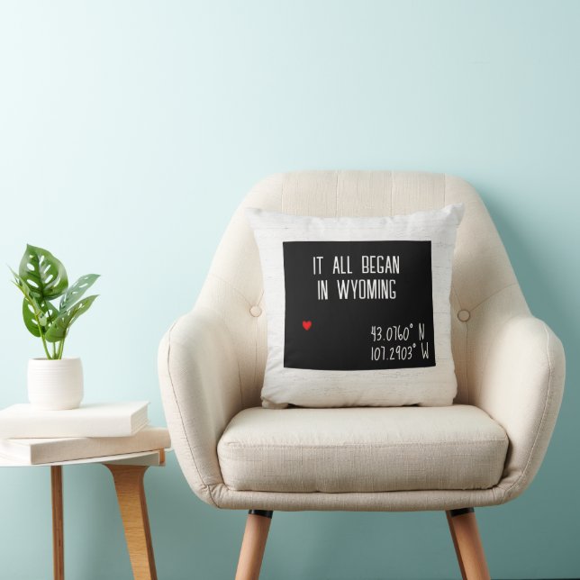 Almofada Coordenadas GPS de Wyoming com Coração (Cadeira)