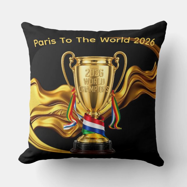 Almofada Copa Global 2026: Fluido Dourado | Paris Para o mu (Frente)
