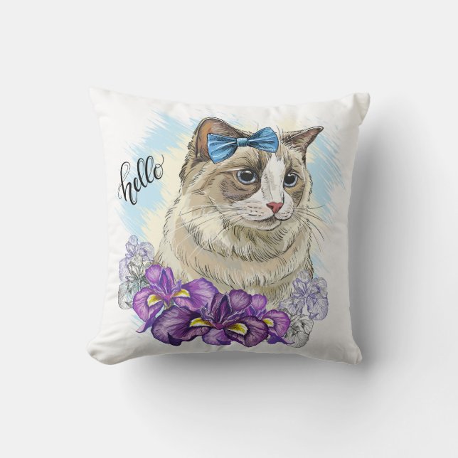 Almofada Cópia de mão desenhando gato bonito engraçado com  (Frente)