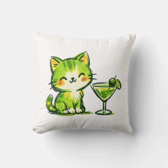 Almofada Coquetéis Verdes e Gatos (Frente)