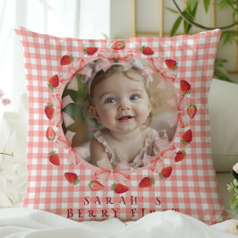 Almofada Coquette Berry First Birthday Red Gingham Photo 