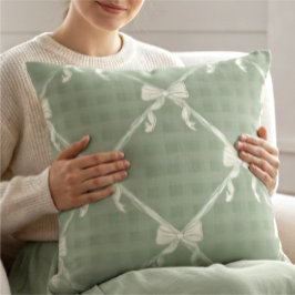Almofada Coquette Bows Gingham Pattern Cream Sage Green 